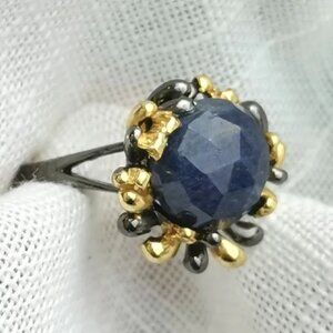 Corundum Sapphire sterling silver 14k gold ring 🆕